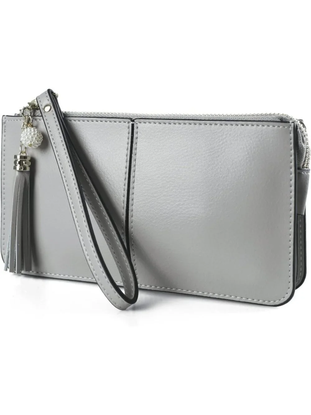 Women’s Gray Taupe Genuine Leather Wristlet Clutch Slim Holder Wallet Purse